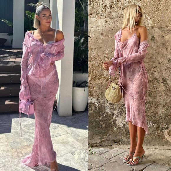 Rat & Boa Cobra Pink Blouse Top Maxi Skirt Snake Print Set Size M - Picture 3 of 13